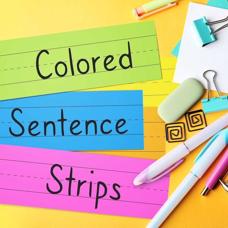 Chella Colored Sentence Strips Cardstock, Pack of 100, 3” x 24” Rainbow Color Word Learning Strips Handwriting Practice Tools for Teachers, Classroom and Office, 5 Colors - Image 3